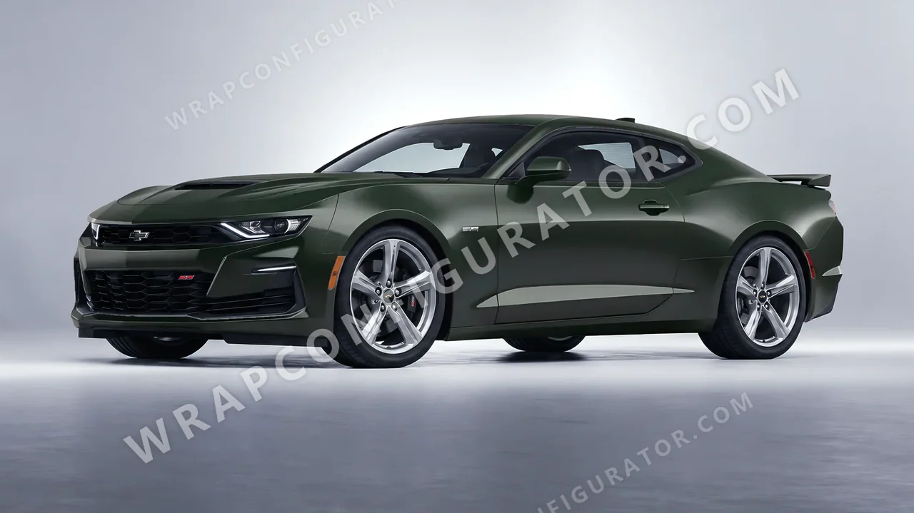 Green Chevrolet Camaro SS 2020 wrapped in Inozetek Dynamic PPF Midnight Moss DPPF804