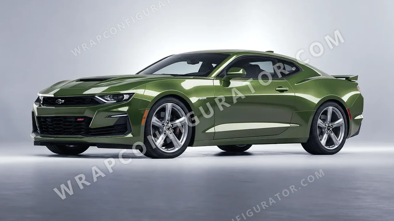 Green Chevrolet Camaro SS 2020 wrapped in Inozetek Dynamic PPF Olive DPPF931