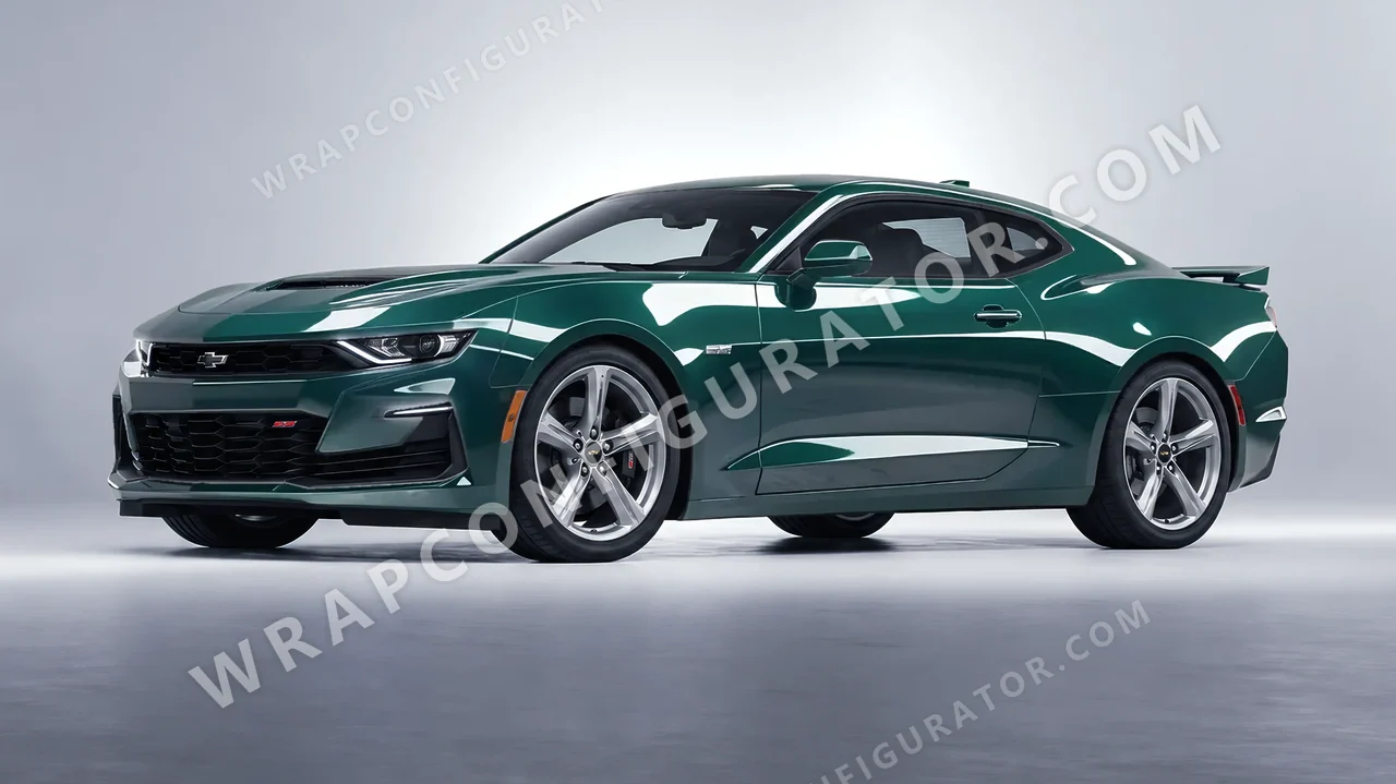 Green Chevrolet Camaro SS 2020 wrapped in Inozetek Dynamic PPF Shadow Green DPPF706