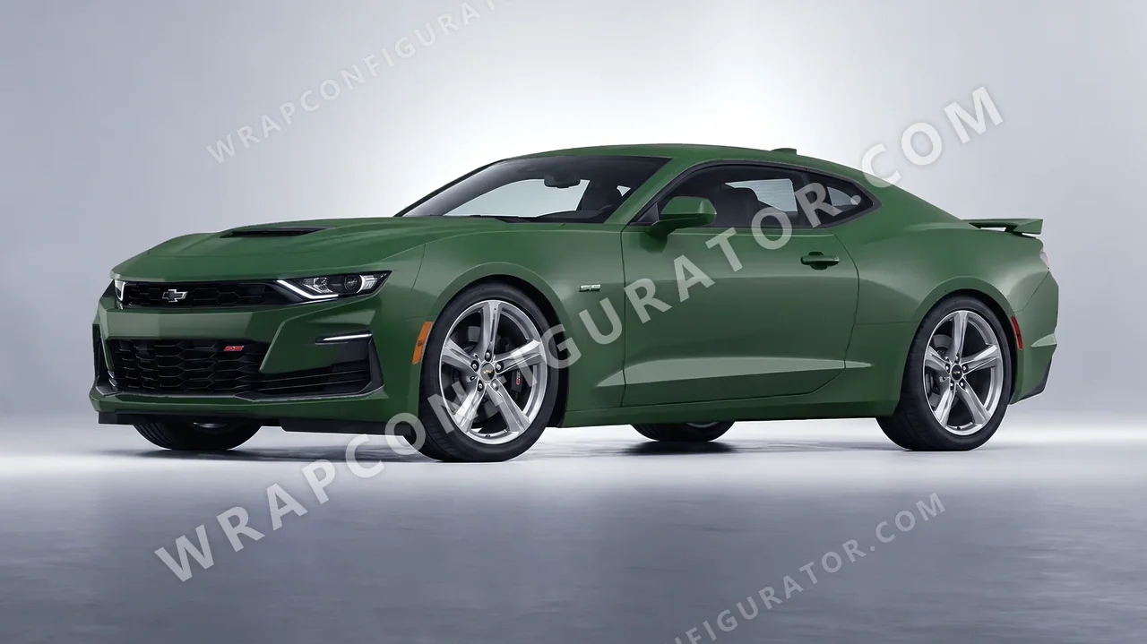 Green Chevrolet Camaro SS 2020 wrapped in KPMF Absolute Matt Forest Green K75806