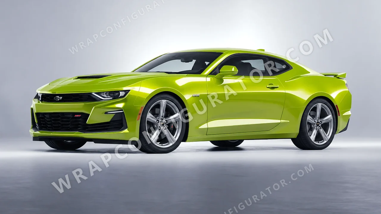 Green Chevrolet Camaro SS 2020 wrapped in KPMF Dynamic Lime K75454