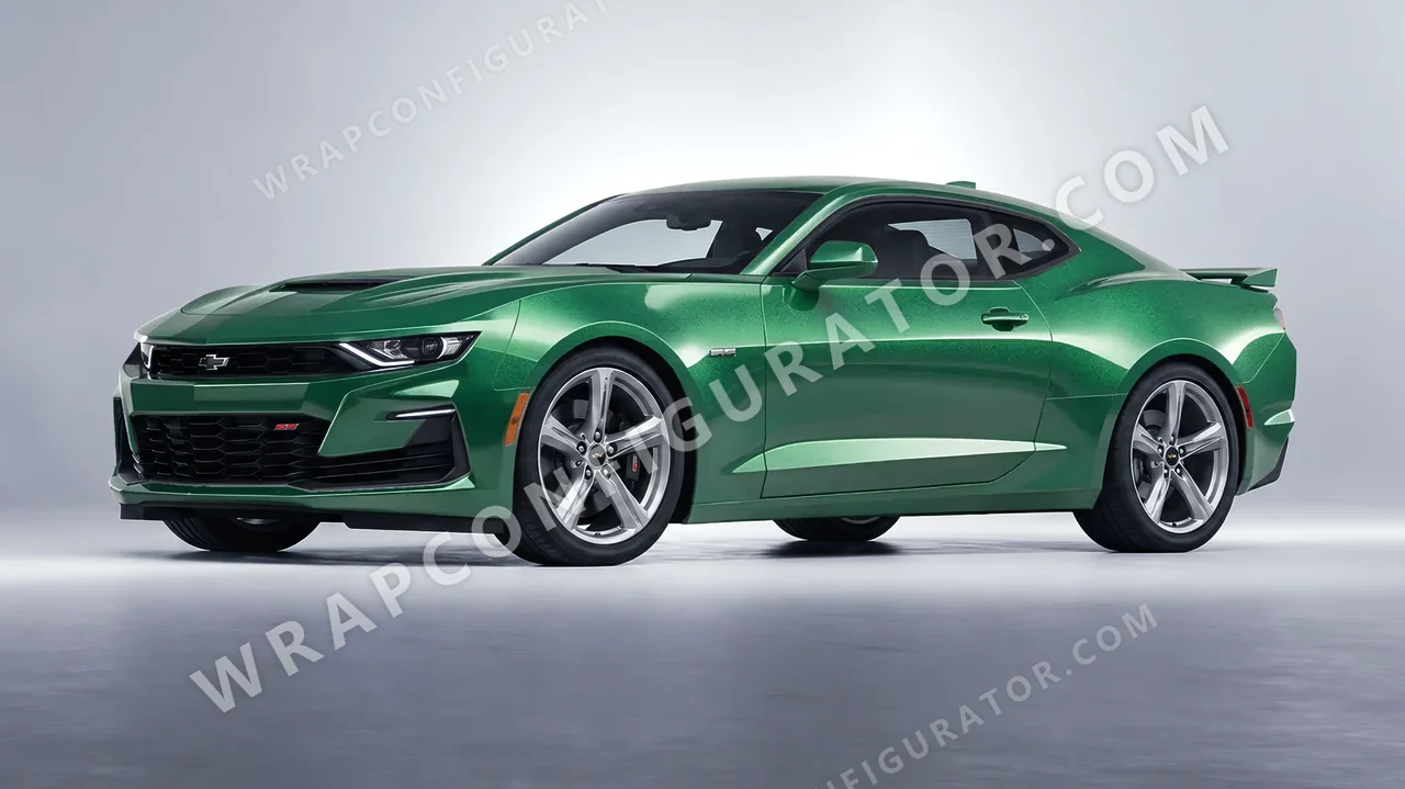 Green Chevrolet Camaro SS 2020 wrapped in KPMF Envious Green K75407