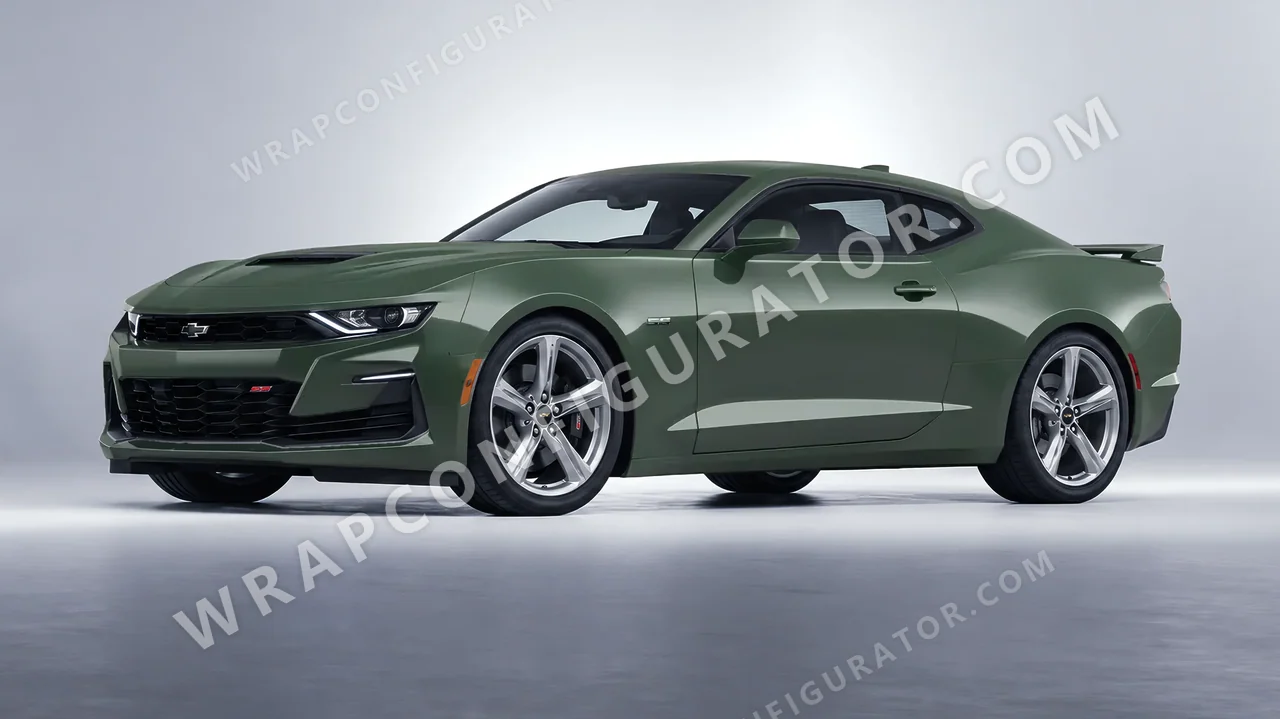 Green Chevrolet Camaro SS 2020 wrapped in KPMF Matt Platinum Dark Sage K75560