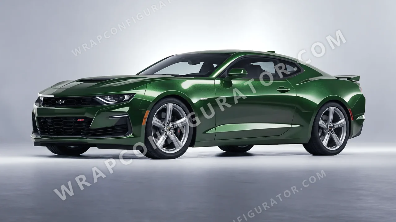 Green Chevrolet Camaro SS 2020 wrapped in ORACAL Fir Green 970RA-677G