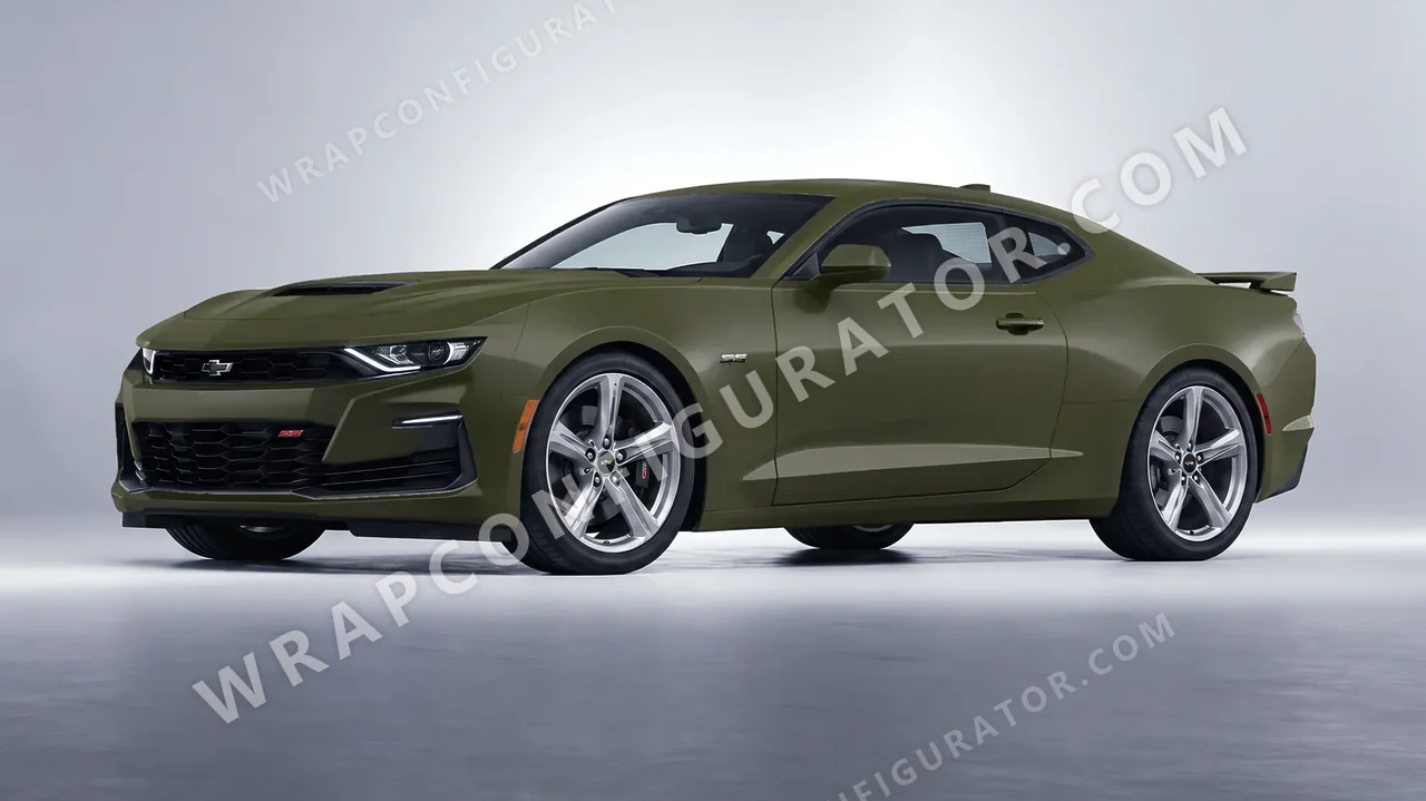 Green Chevrolet Camaro SS 2020 wrapped in ORACAL Nato Olive 970RA-285M