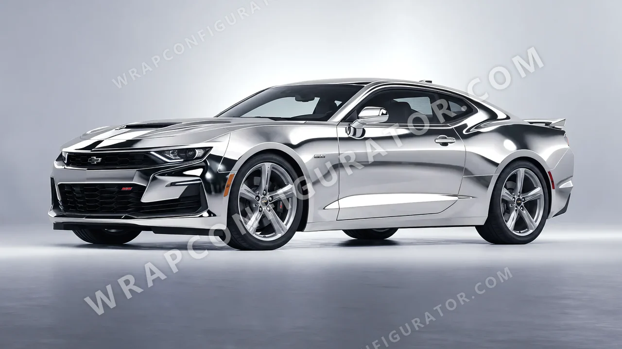 Grey Chevrolet Camaro SS 2020 wrapped in 3M Gloss Silver Chrome GC451
