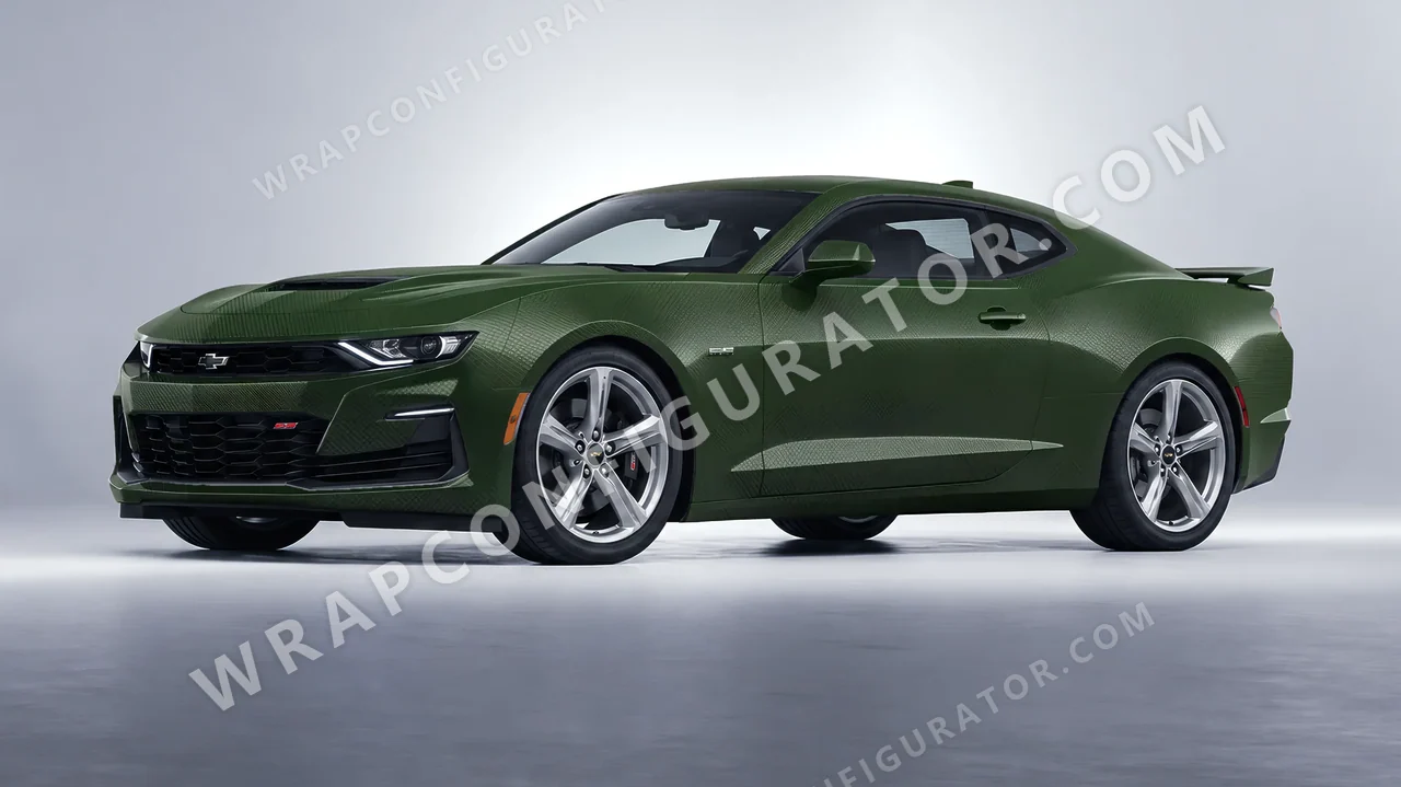 Grey Chevrolet Camaro SS 2020 wrapped in 3M Shadow Military Green SB26
