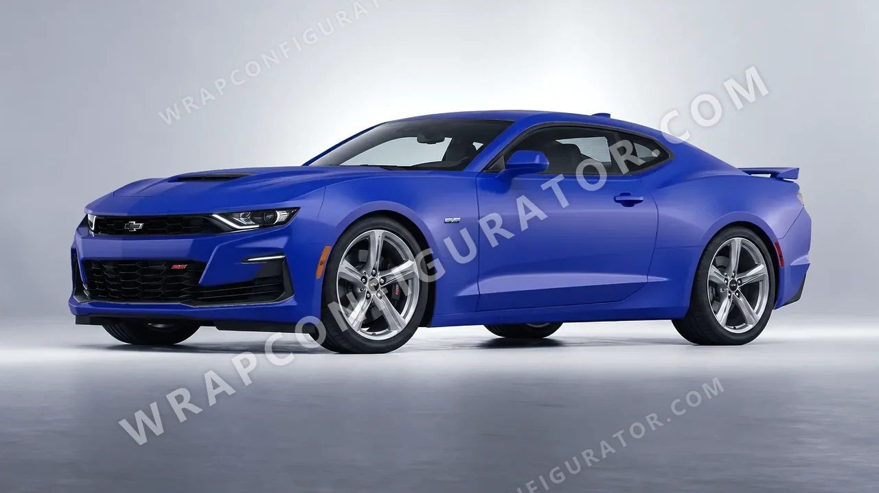 Grey Chevrolet Camaro SS 2020 wrapped in KPMF Matt Iced Blue Titanium K75505