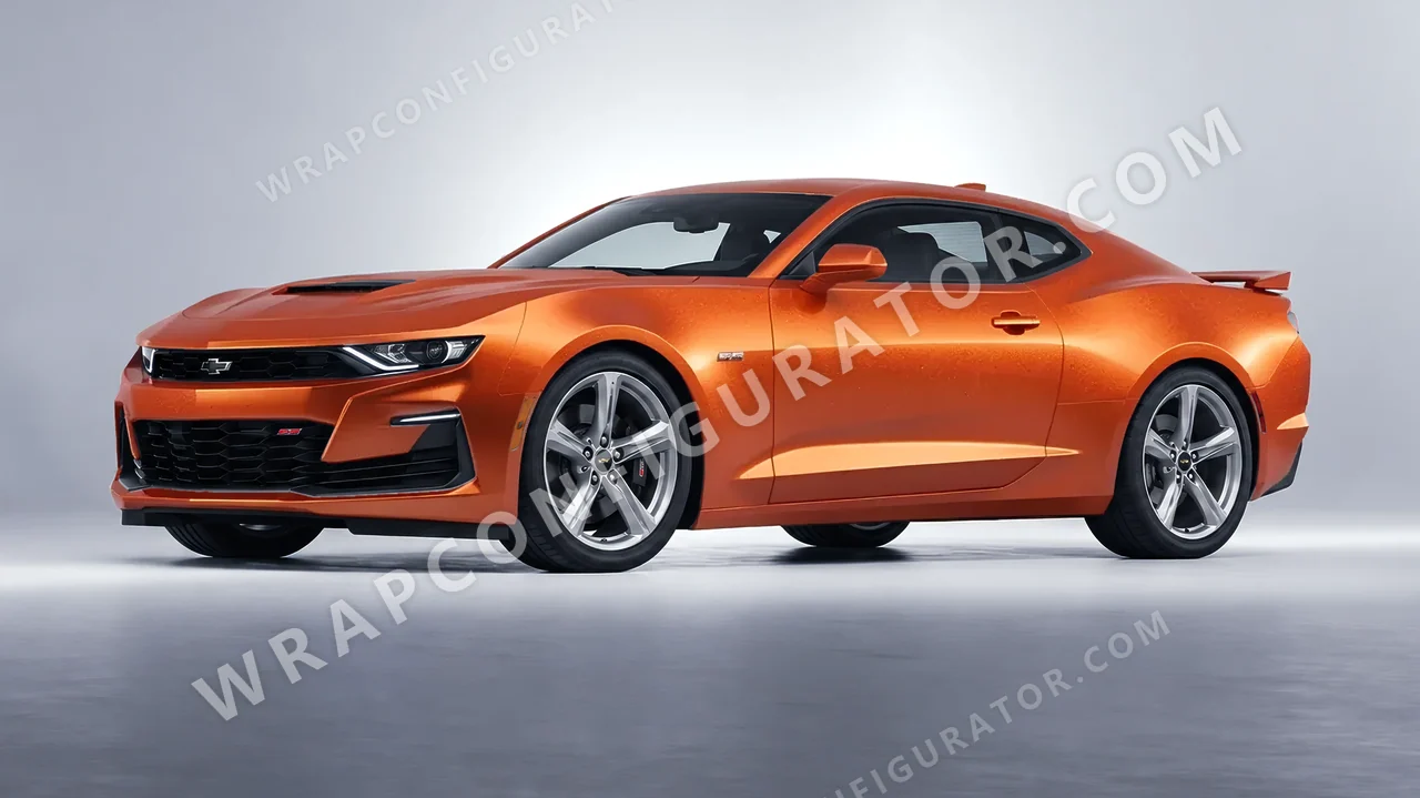 Grey Chevrolet Camaro SS 2020 wrapped in KPMF Matt Iced Orange Titanium K75502