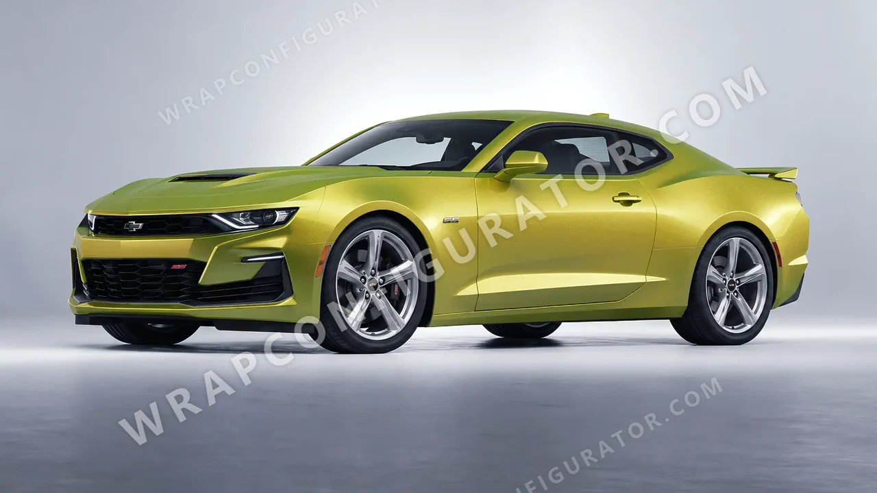 Grey Chevrolet Camaro SS 2020 wrapped in KPMF Matt Iced Yellow Titanium K75534