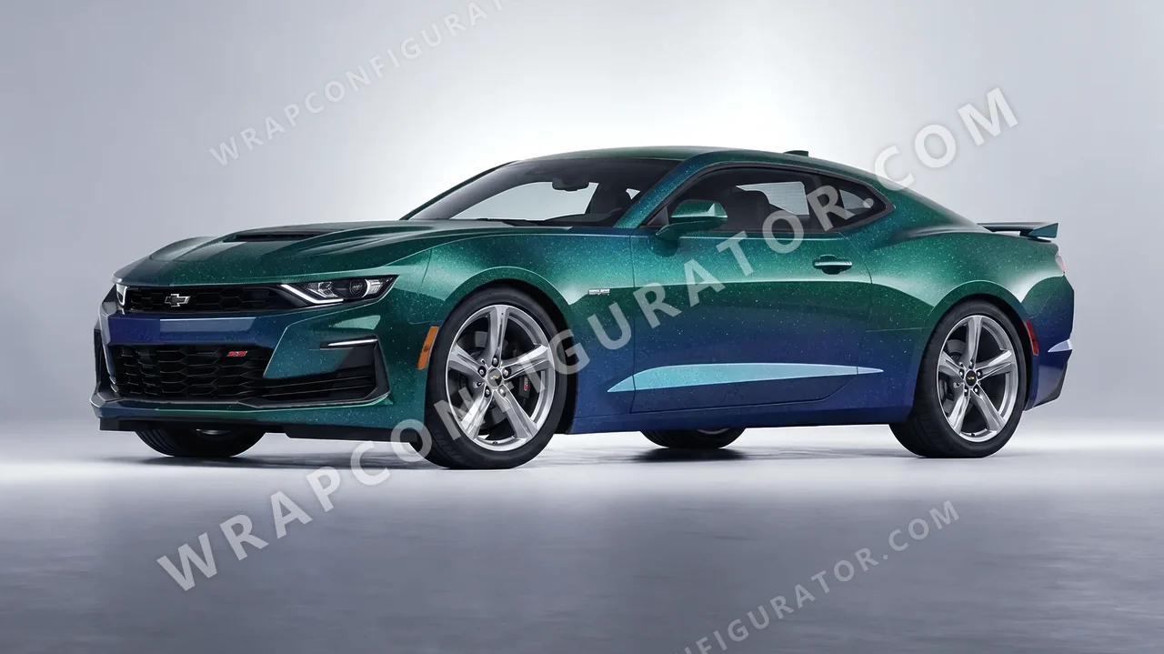 Grey Chevrolet Camaro SS 2020 wrapped in ORACAL Thunderous Blue Green 970RA-851G