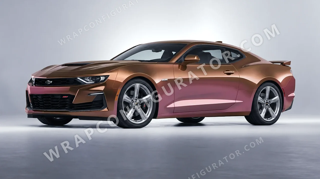 Orange Chevrolet Camaro SS 2020 wrapped in ORACAL Gloss Aubergine Bronze 970RA-990G