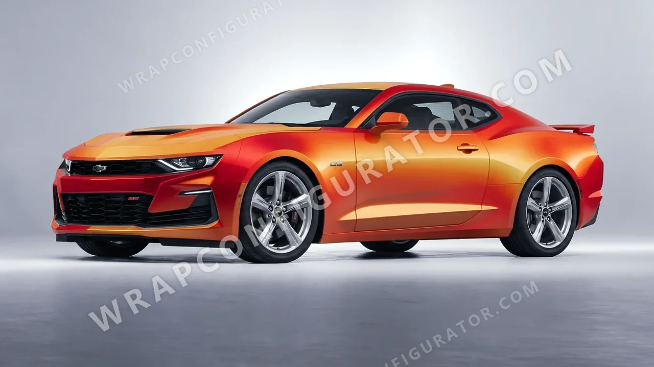 Orange Chevrolet Camaro SS 2020 wrapped in ORACAL Matt Sunset Shift 970RA-100M