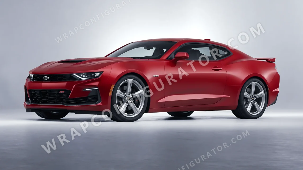 Red Chevrolet Camaro SS 2020 wrapped in 3M Satin Smoldering Red S363