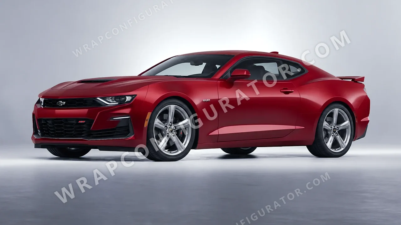 Red Chevrolet Camaro SS 2020 wrapped in 3M Satin Vampire Red SP273