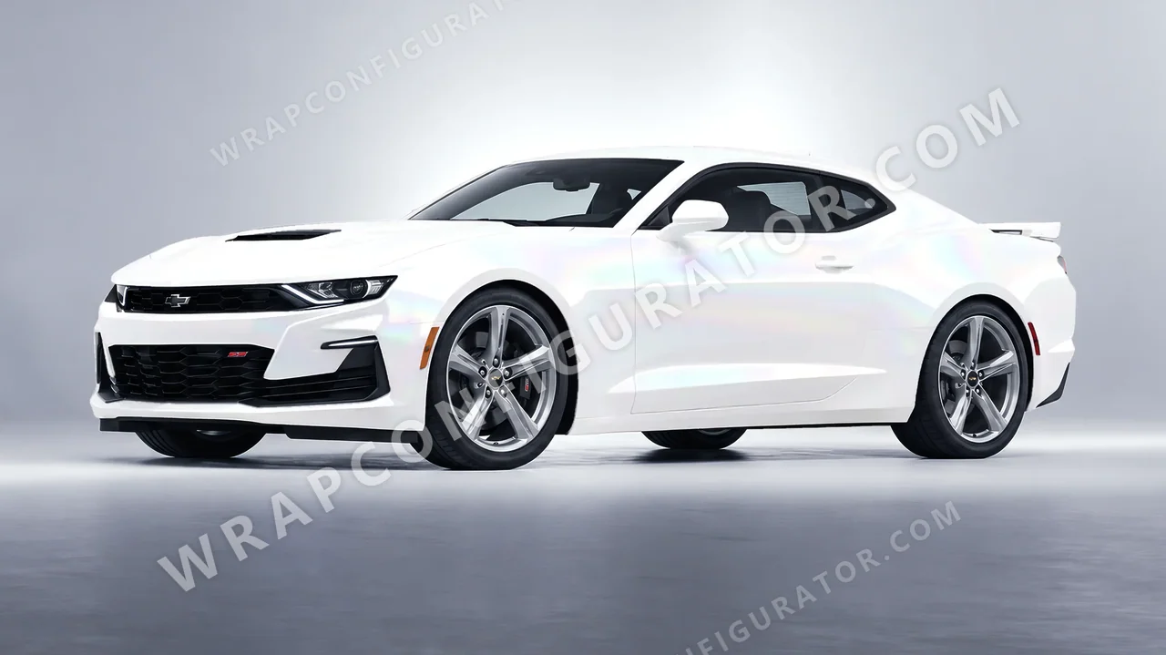 White Chevrolet Camaro SS 2020 wrapped in 3M Satin Flip Ghost Pearl SP280