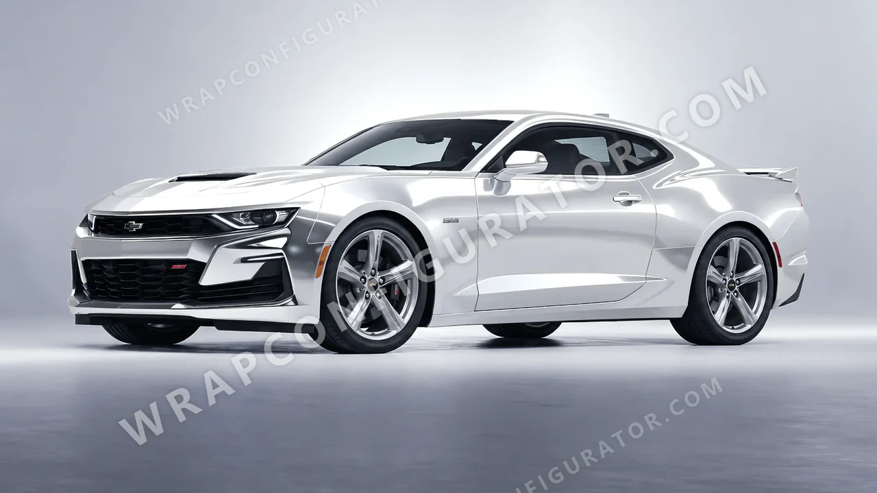 White Chevrolet Camaro SS 2020 wrapped in 3M White Aluminum HG120