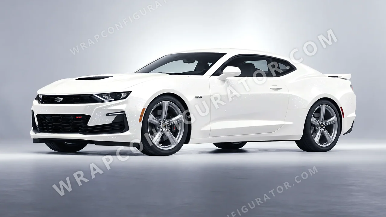 White Chevrolet Camaro SS 2020 wrapped in Inozetek Dynamic PPF Moon White DPPF903
