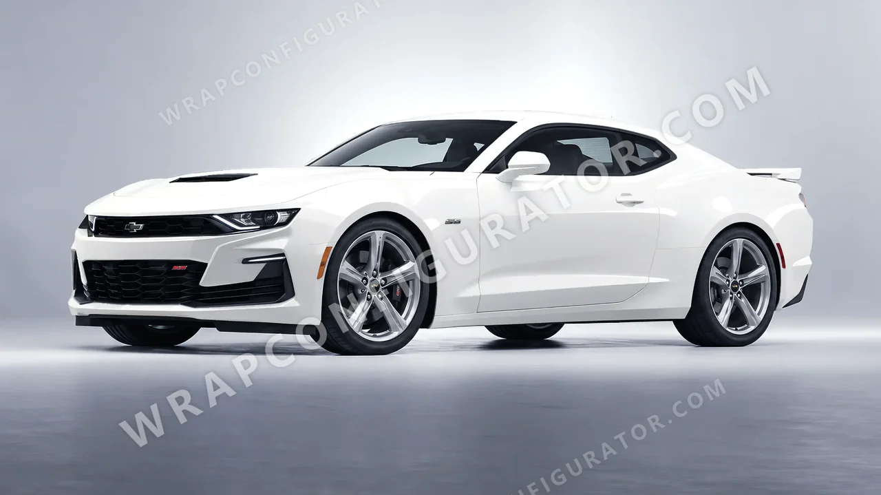 White Chevrolet Camaro SS 2020 wrapped in KPMF Chalk White K75411
