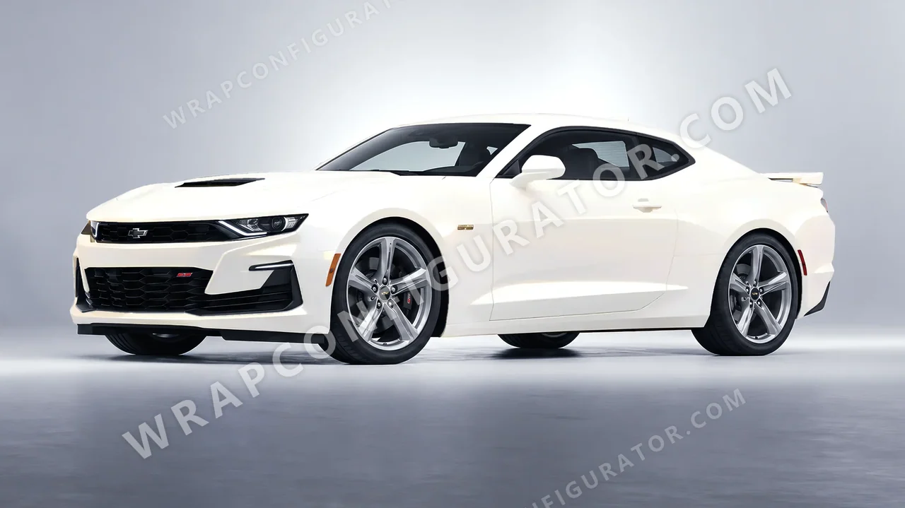 White Chevrolet Camaro SS 2020 wrapped in KPMF Matt Gold White Starlight K75572