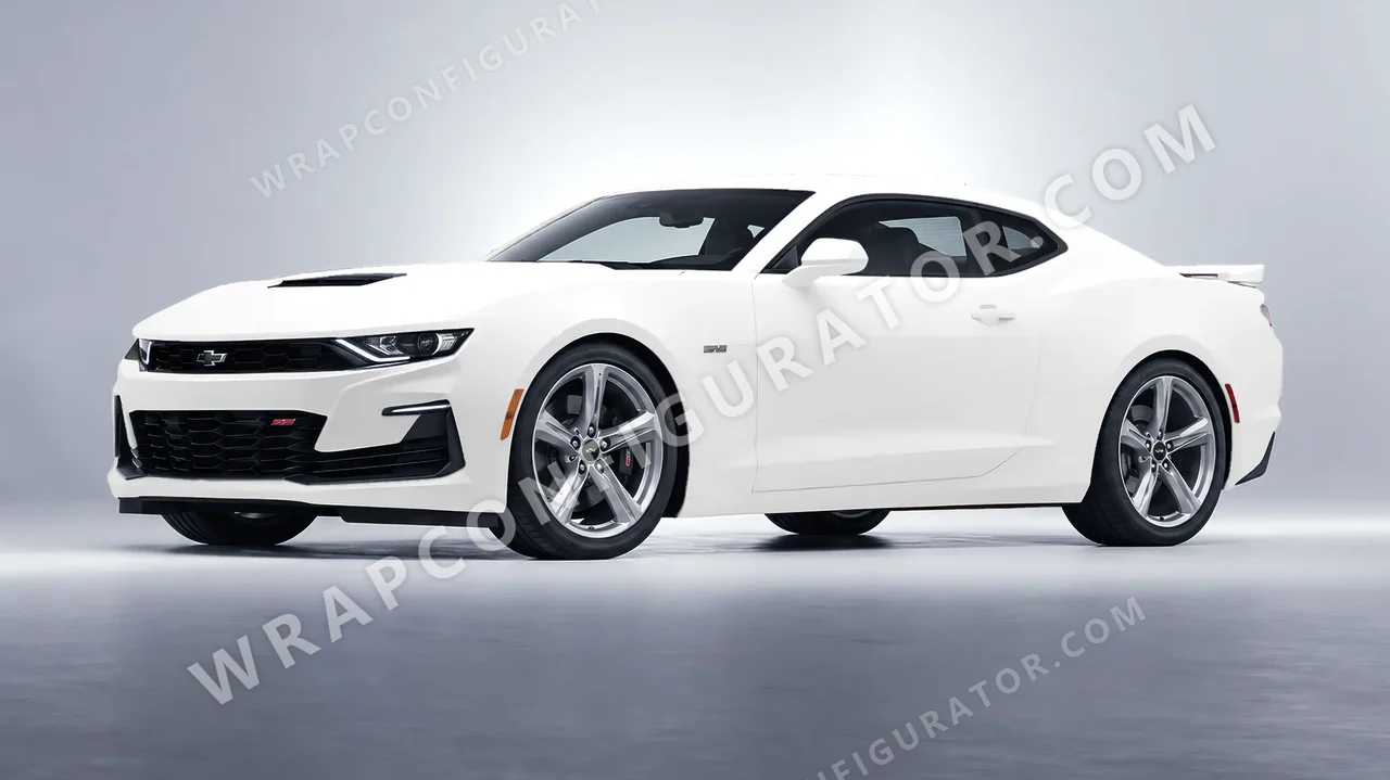 White Chevrolet Camaro SS 2020 wrapped in KPMF Matt Perfect White K75546
