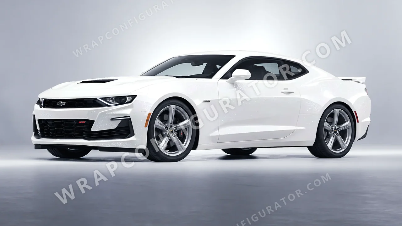 White Chevrolet Camaro SS 2020 wrapped in ORACAL Crystal White 970RA-945G
