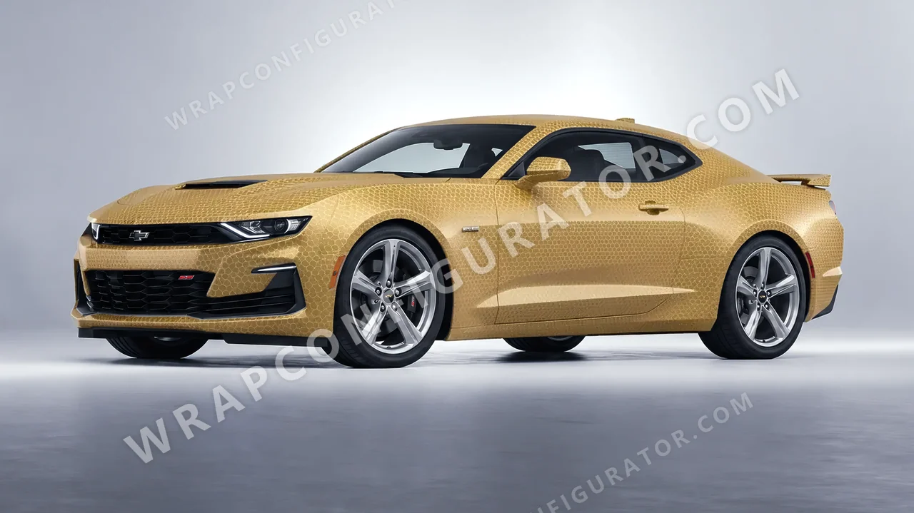 Yellow Chevrolet Camaro SS 2020 wrapped in ORACAL Gold Honeycomb 975-091HC