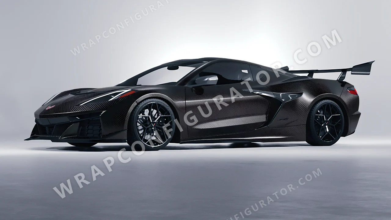 Black Chevrolet Corvette ZR1 2025 wrapped in 3M Carbon Fiber Black CFS12