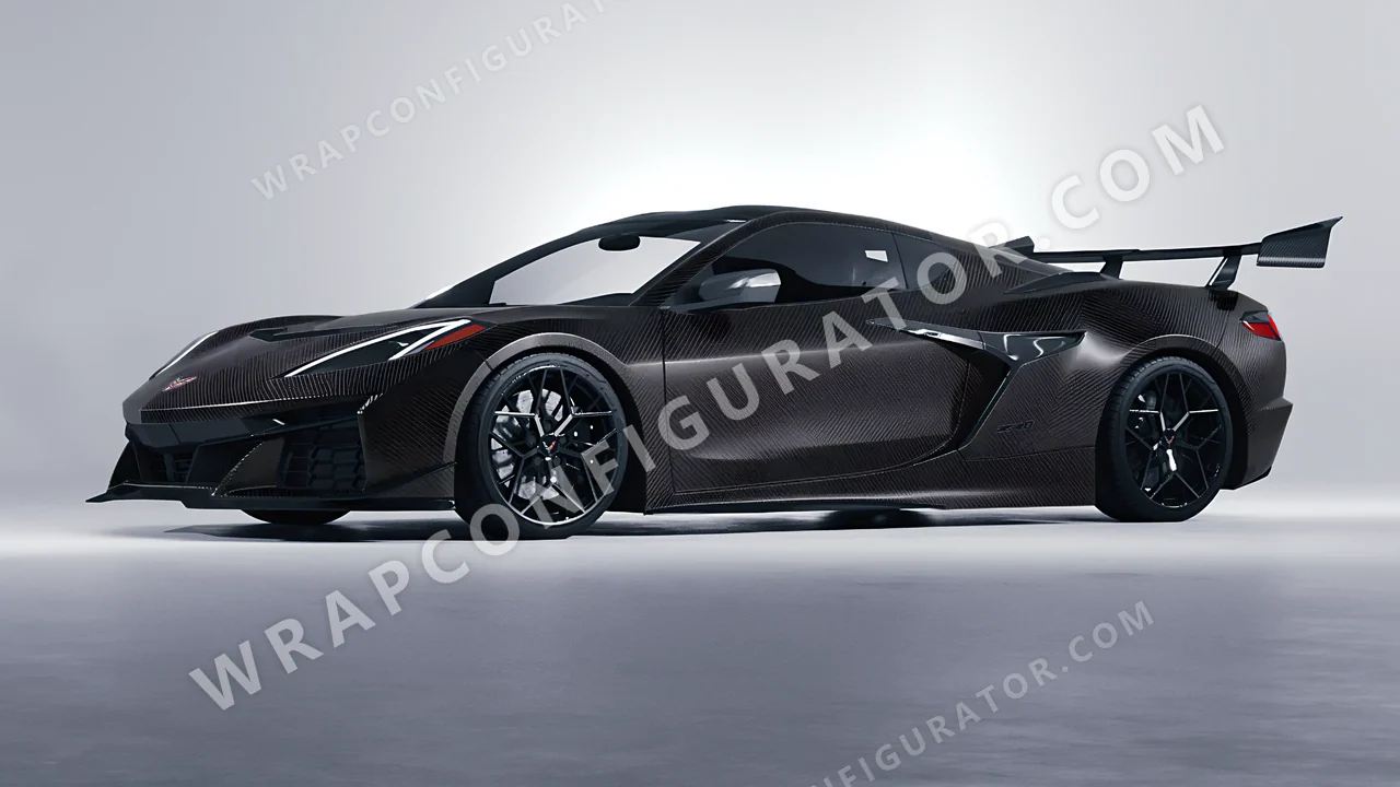 Black Chevrolet Corvette ZR1 2025 wrapped in KPMF Black Fibre Vehicle Wrapping System K87021