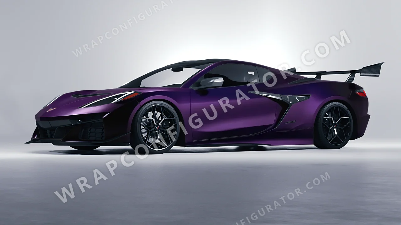 Black Chevrolet Corvette ZR1 2025 wrapped in KPMF Frozen Midnight Purple K75570