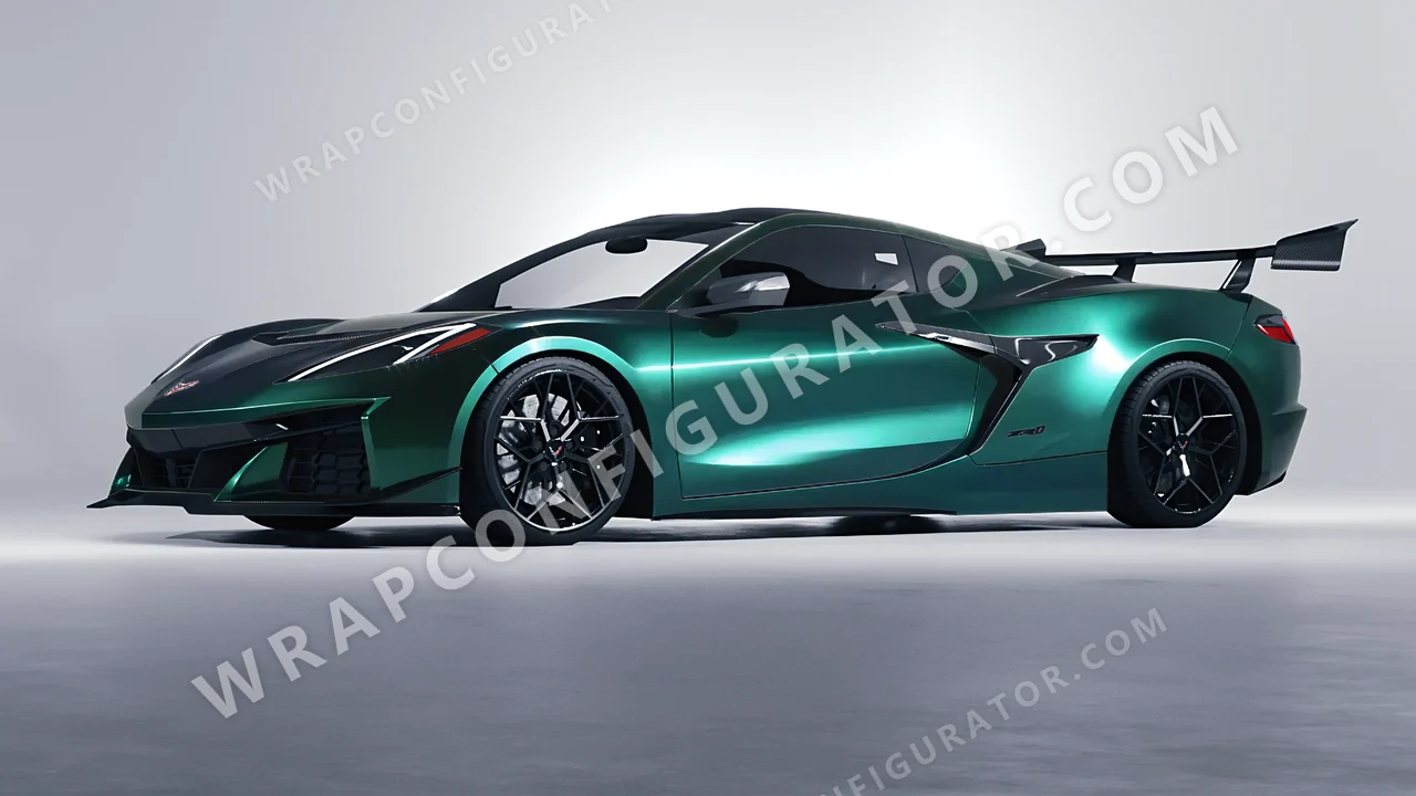 Black Chevrolet Corvette ZR1 2025 wrapped in KPMF Green Black Iridescent K75460