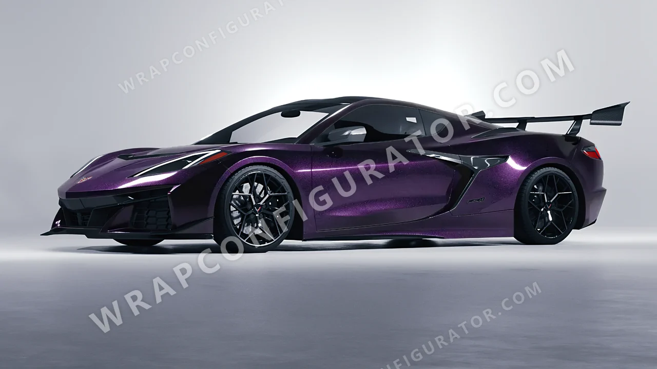 Black Chevrolet Corvette ZR1 2025 wrapped in KPMF Hypnotic Black Violet K75459
