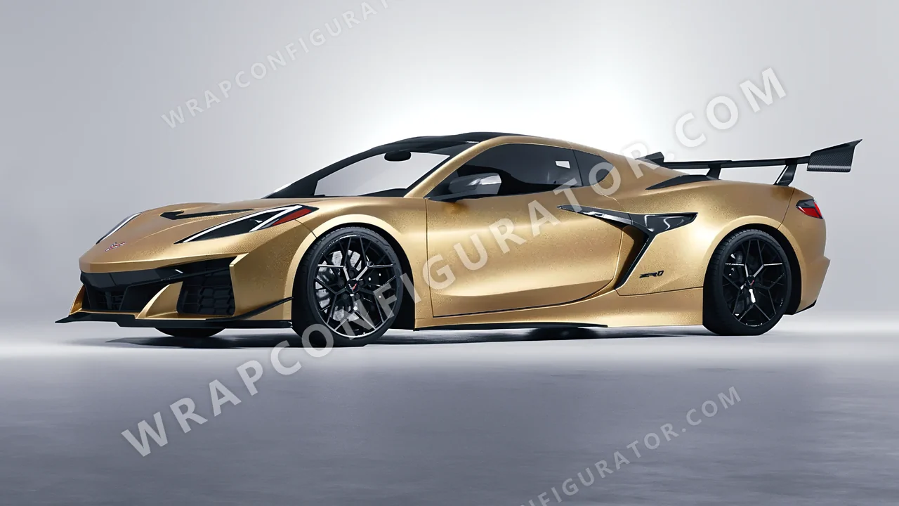 Black Chevrolet Corvette ZR1 2025 wrapped in KPMF Matt Gold Eclipse K75581