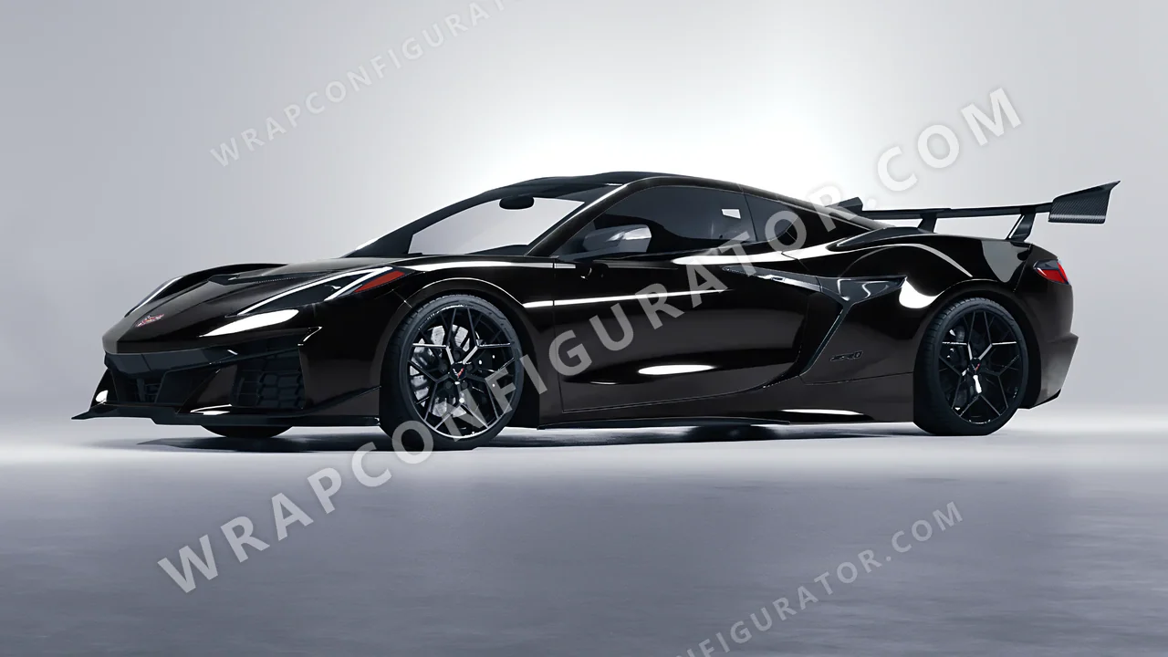 Black Chevrolet Corvette ZR1 2025 wrapped in KPMF Perfect Black K75443