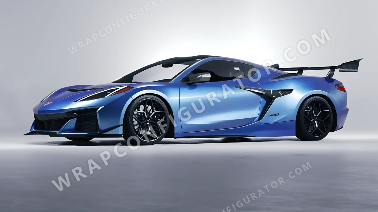 Black Chevrolet Corvette ZR1 2025 wrapped in ORACAL Jetstream Blue 970RA-963G
