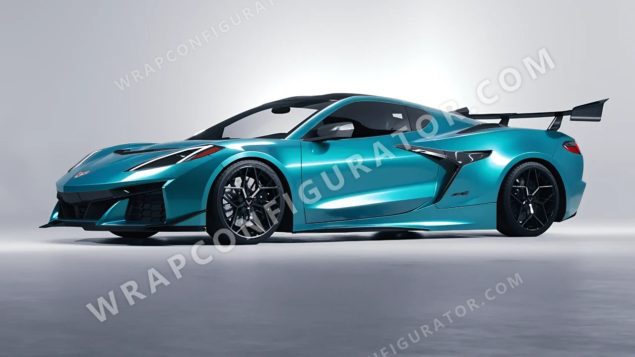 Blue Chevrolet Corvette ZR1 2025 wrapped in 3M Gloss Atomic Teal G356