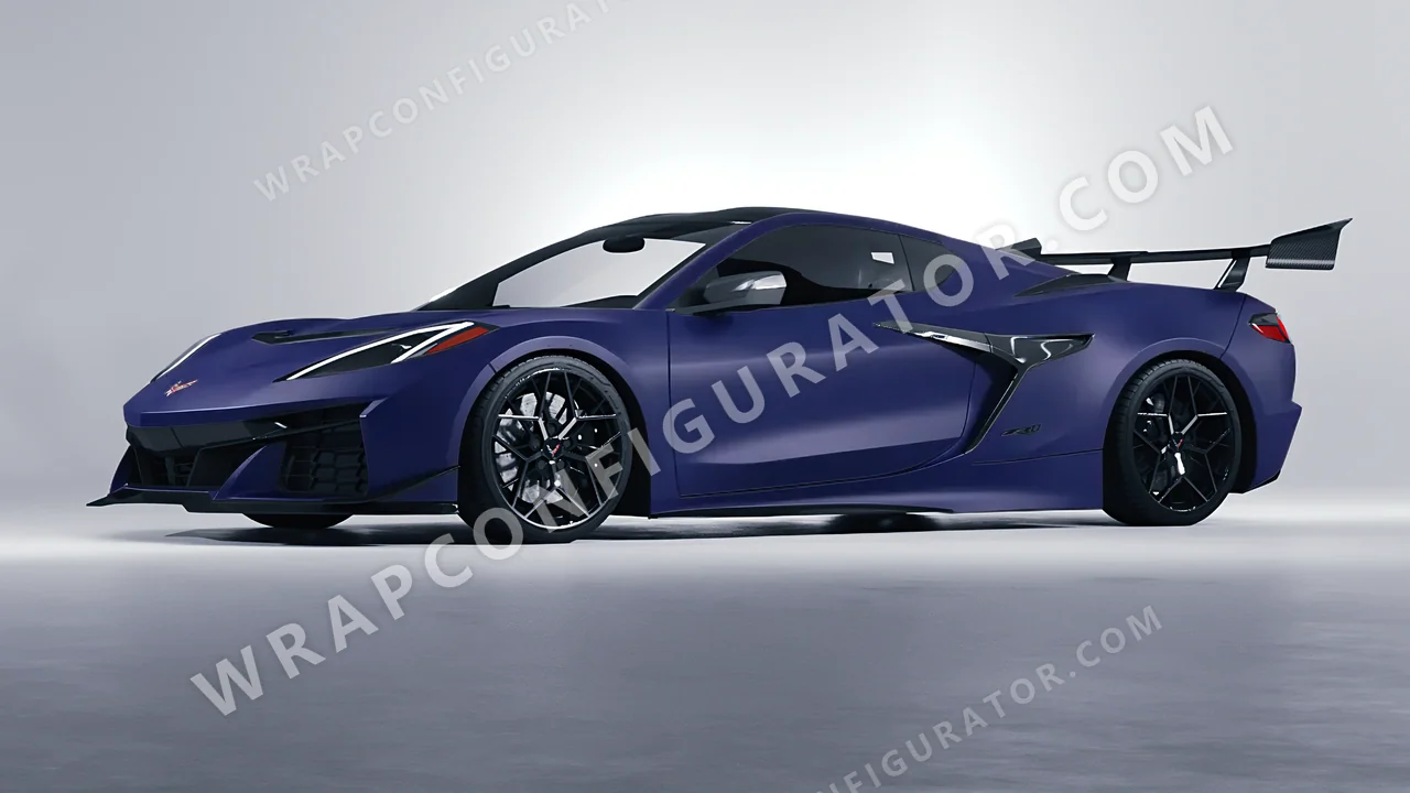 Blue Chevrolet Corvette ZR1 2025 wrapped in 3M Matte Indigo M27