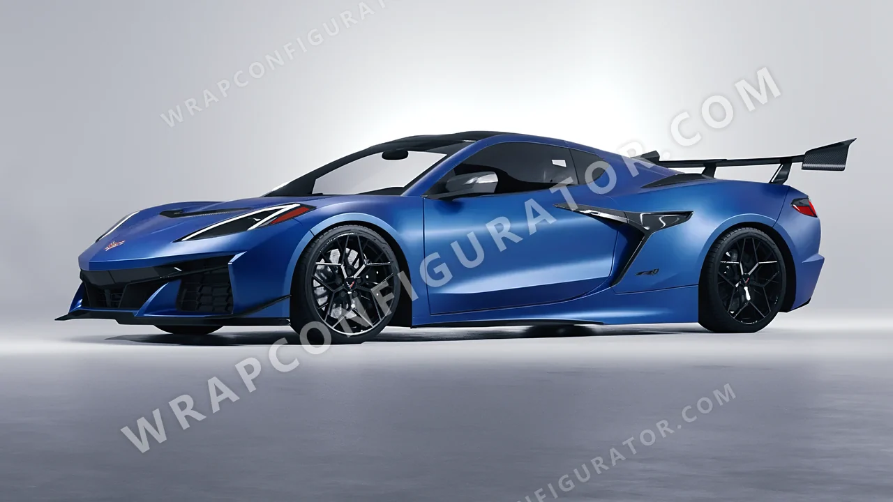 Blue Chevrolet Corvette ZR1 2025 wrapped in 3M Satin Perfect Blue S347