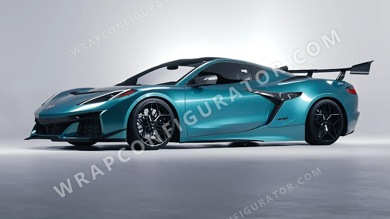 Blue Chevrolet Corvette ZR1 2025 wrapped in KPMF Dynamic Teal K75455
