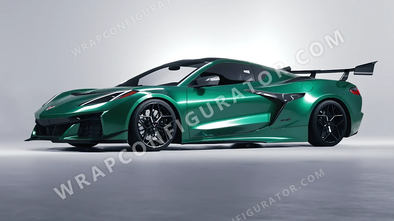 Green Chevrolet Corvette ZR1 2025 wrapped in 3M Gloss Green Envy G336
