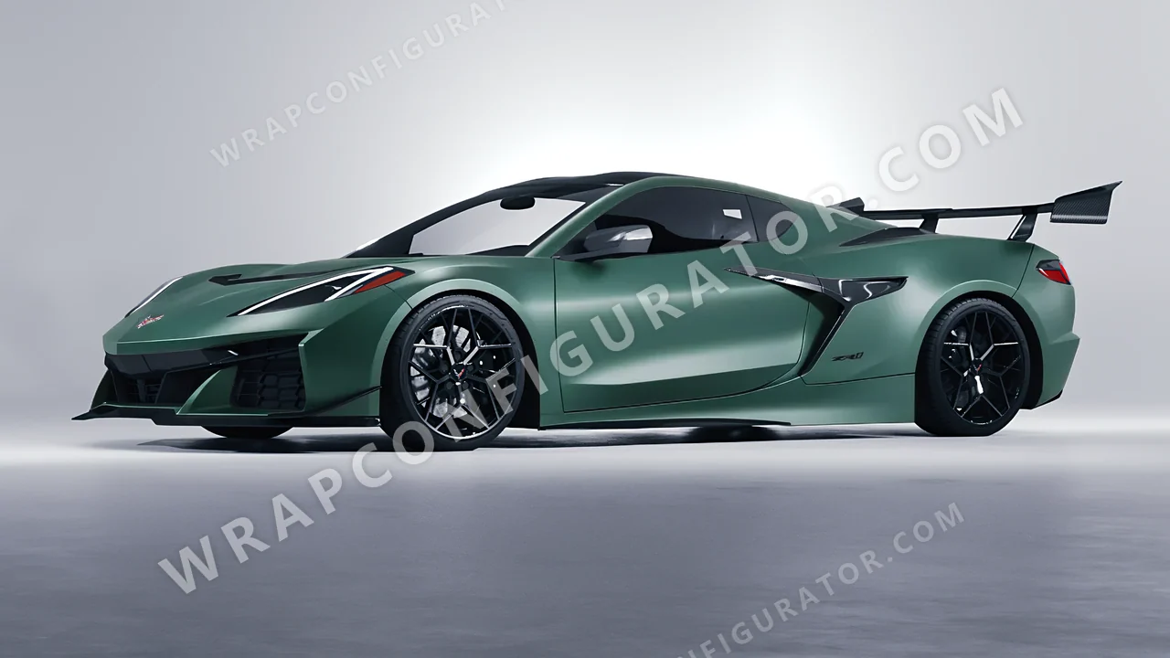 Green Chevrolet Corvette ZR1 2025 wrapped in 3M Matte Pine Green Metallic M206