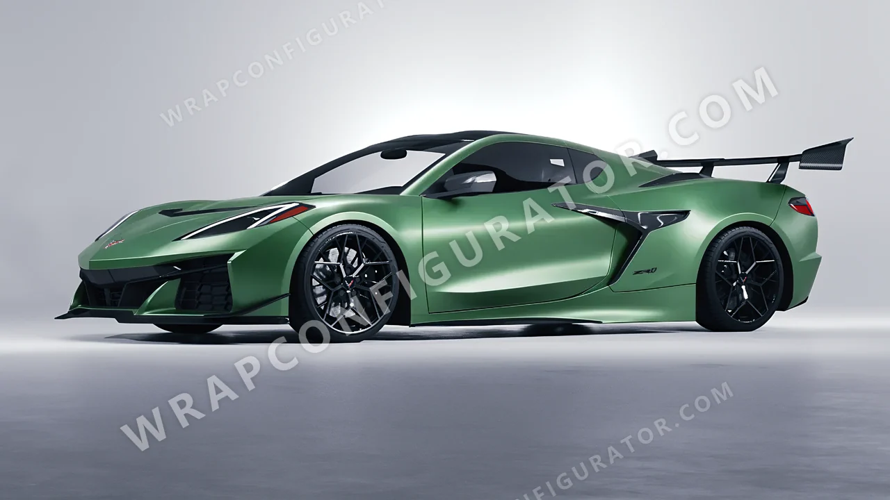 Green Chevrolet Corvette ZR1 2025 wrapped in 3M Satin Apple Green S196