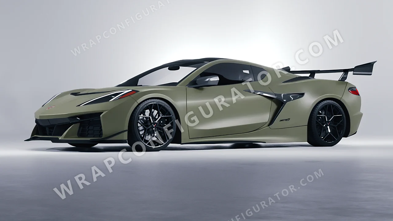 Green Chevrolet Corvette ZR1 2025 wrapped in Avery Dennison Khaki Green SW900-711-O
