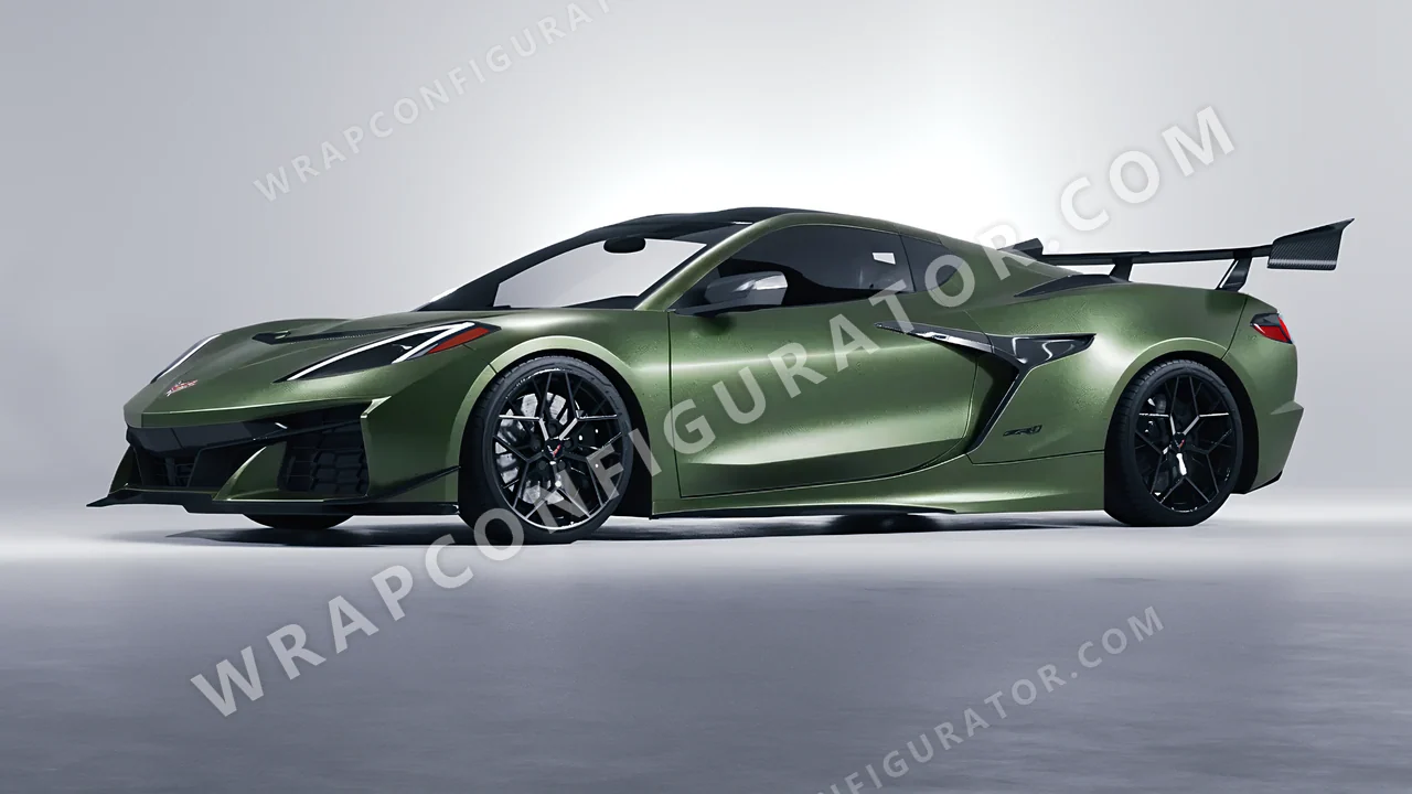 Green Chevrolet Corvette ZR1 2025 wrapped in Avery Dennison Moss Green SW900-737-M