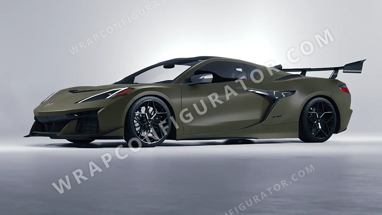 Green Chevrolet Corvette ZR1 2025 wrapped in Colourshield PPF by HyperPro Army Green SMF04-P