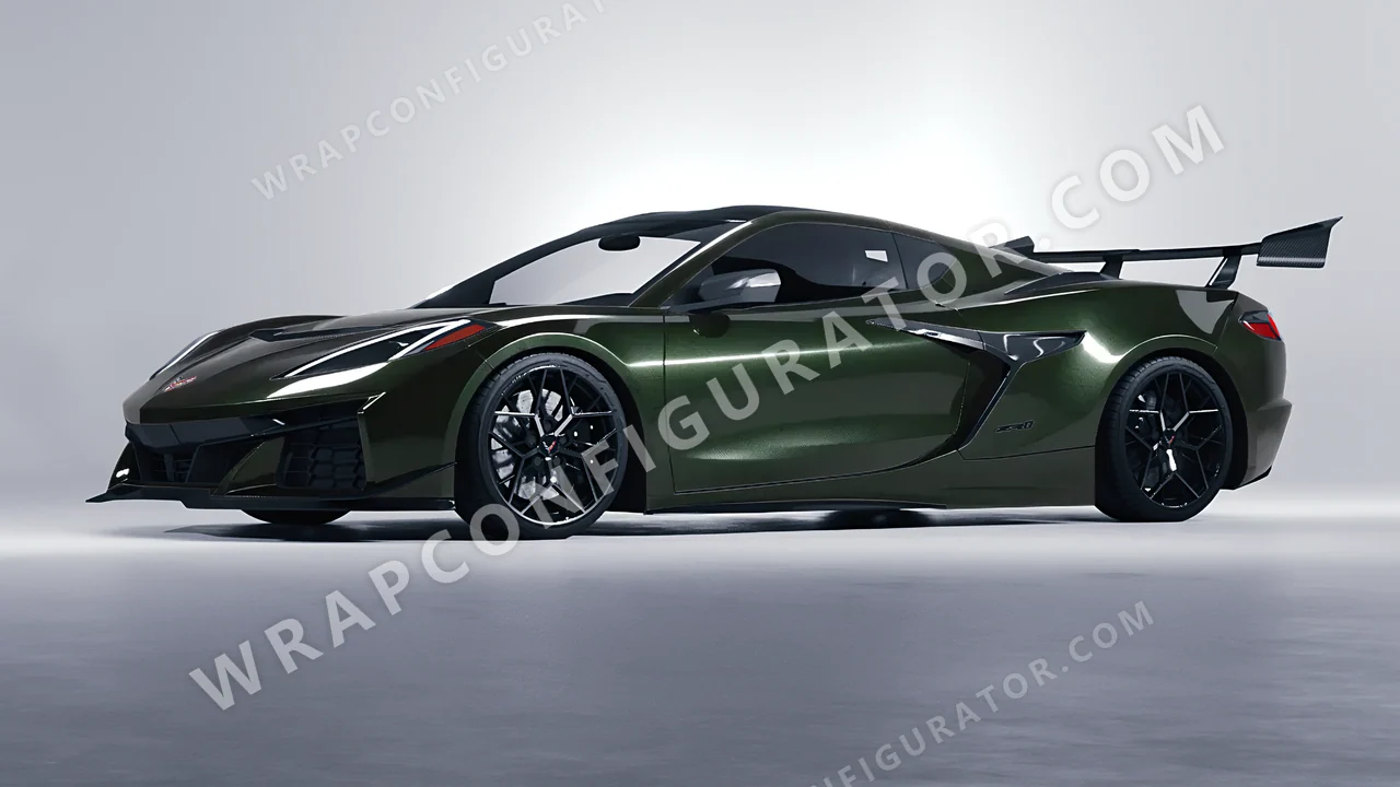 Green Chevrolet Corvette ZR1 2025 wrapped in Colourshield PPF by HyperPro Dark Forest Green HGM74-P