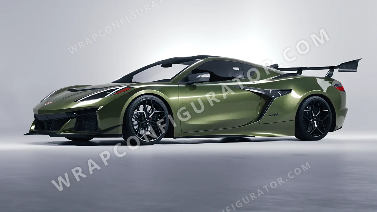 Green Chevrolet Corvette ZR1 2025 wrapped in Inozetek Dynamic PPF Olive DPPF931