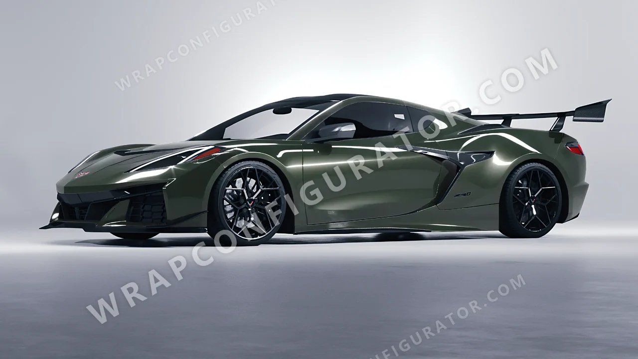 Green Chevrolet Corvette ZR1 2025 wrapped in Inozetek Dynamic PPF Student Driver Olive SD103