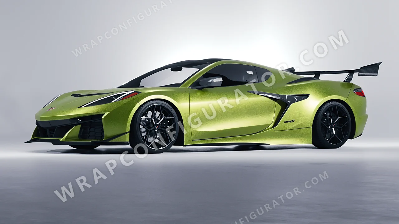 Green Chevrolet Corvette ZR1 2025 wrapped in KPMF Matt Dynamic Lime K75503