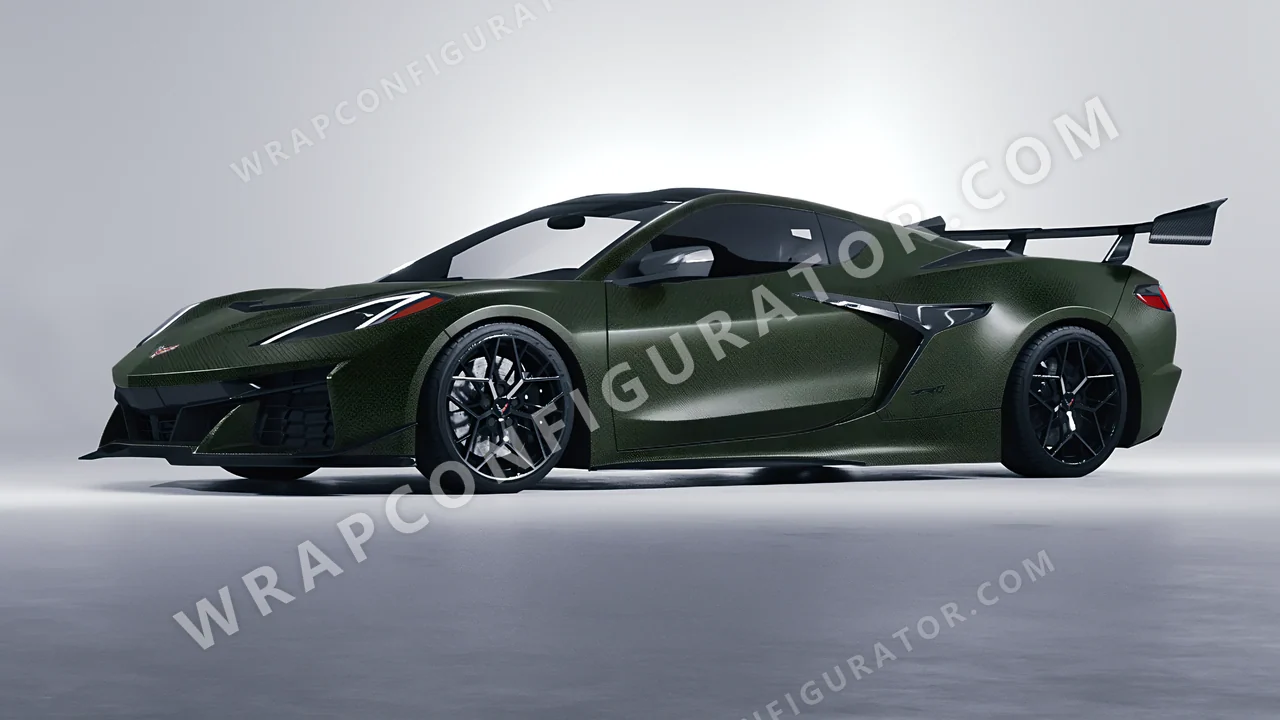 Grey Chevrolet Corvette ZR1 2025 wrapped in 3M Shadow Military Green SB26